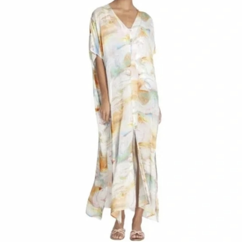 NWT JOHNNY WAS Calme Marble Print Puff Slv  Kaftan Dress sz L/XL
